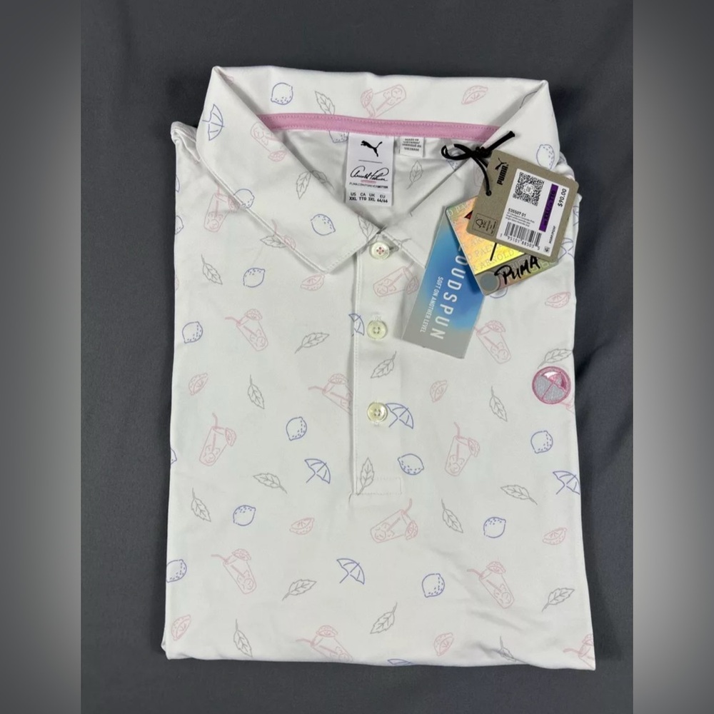 Puma Golf Shirt Polo Arnold Palmer Cloudspun Contender Print XXL White Polyester